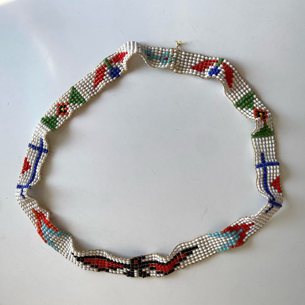 Vintage Handmade Native American  Multi Color Seed Bead Stretch Headband